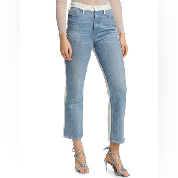 NEW! JONATHAN SIMKHAI Size 27 RIVER HIGH-RISE STRAIGHT Jean 2 Tone White Blue - Picture 9 of 17